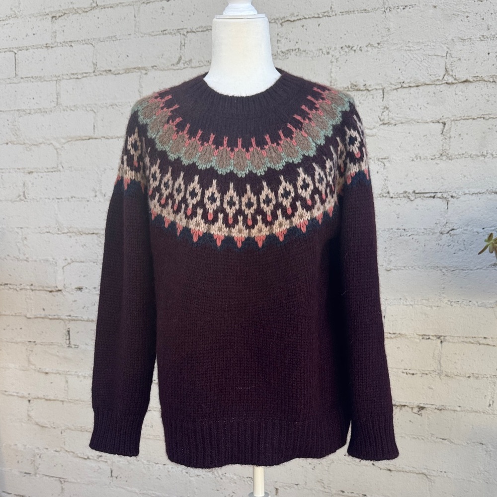 TOAST Alpaca Cotton Wool Patterned Yoke Fair Isle Sweater Size M